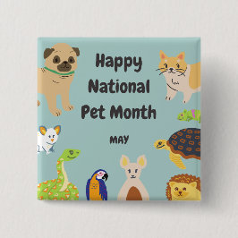 Nationale Pet-maand Vierkante Button 5,1 Cm