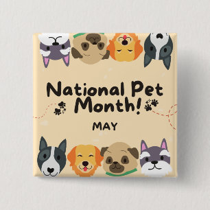 Nationale Pet-maand Vierkante Button 5,1 Cm