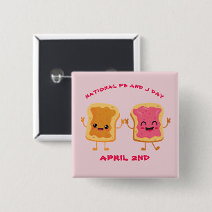 Nationale Pindakaas en Jelly Day 2 april Vierkante Button 5,1 Cm