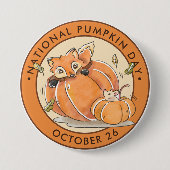 Nationale Pompoendag, waterverf vos, muis Ronde Button 7,6 Cm (Voorkant)