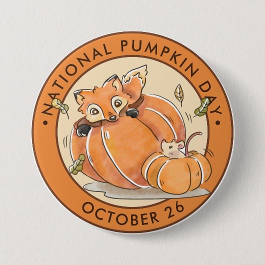Nationale Pompoendag, waterverf vos, muis Ronde Button 7,6 Cm (Voorkant)