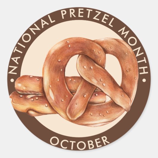 Nationale Pretzel Maand, Oktober, zachte pretzel Ronde Sticker (Voorkant)