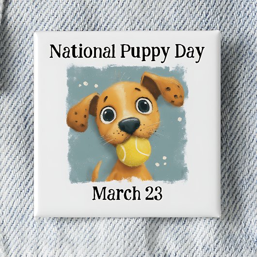 Nationale Puppy Dag Vierkante Button 5,1 Cm