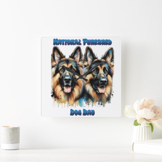 Nationale Purebred Dog Day Celebration Art Vierkante Klok (Huis)