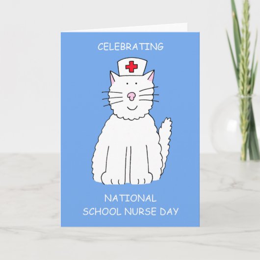 Nationale School Nurse Day mei Cartoon Cat Kaart (Voorkant)