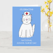 Nationale School Nurse Day mei Cartoon Cat Kaart (Gele Bloem)