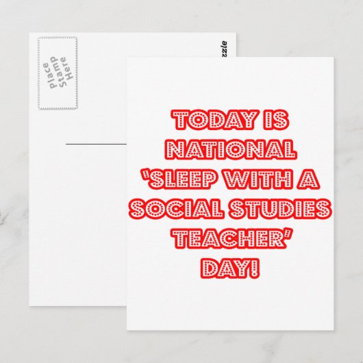 Nationale 'Slaap met een Leraar Sociale Studies' D Briefkaart (Voorkant / Achterkant)