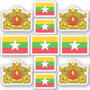 Nationale symbolen/wapenschild van Birma en vlag Sticker