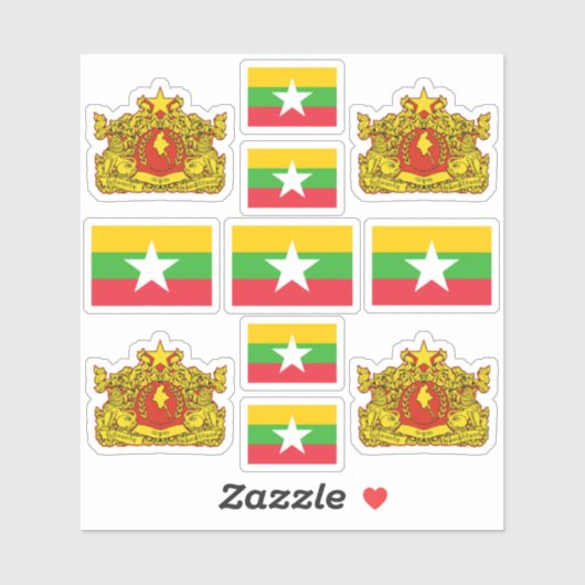 Nationale symbolen/wapenschild van Birma en vlag Sticker (Vel)