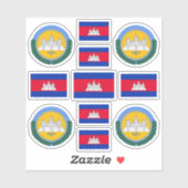 Nationale symbolen/wapenschild van Cambodja en vla Sticker (Vel)