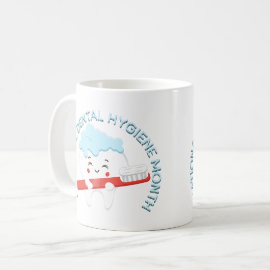 Nationale Tandheelkundige Hygiëne Maand Gelukkige  Koffiemok (Voorkant links)
