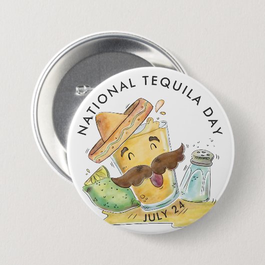 Nationale Tequila Dag, waterverf Ronde Button 7,6 Cm (Voorkant /achterkant)
