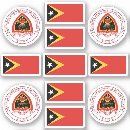 Nationale Timorese symbolen/wapenschild en vlag Sticker (Voorkant)