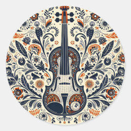 Nationale Viooldag Melodie Sticker met Folk Art
