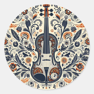 Nationale Viooldag Melodie Sticker met Folk Art