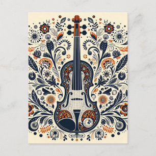 Nationale Viooldag Melodie Sticker met Folk Art Feestdagenkaart