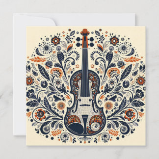 Nationale Viooldag Melodie Sticker met Folk Art Feestdagenkaart