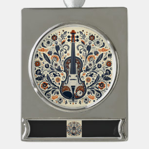 Nationale Viooldag Melodie Sticker met Folk Art Verzilverd Banner Ornament