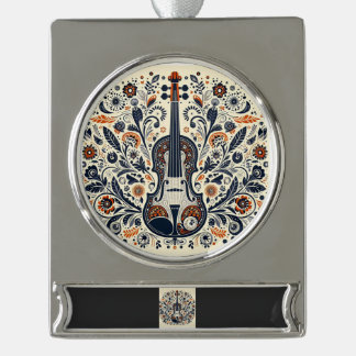 Nationale Viooldag Melodie Sticker met Folk Art Verzilverd Banner Ornament