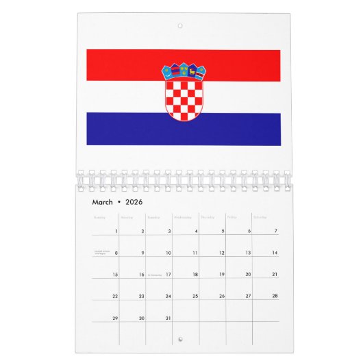 Nationale vlag Kroatië Kalender (Mar 2026)