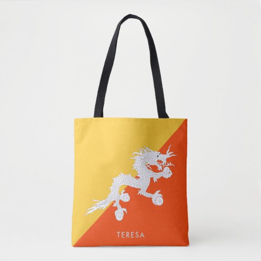 Nationale vlag van Bhutan met Jouw naam Tote Bag (Voorkant)
