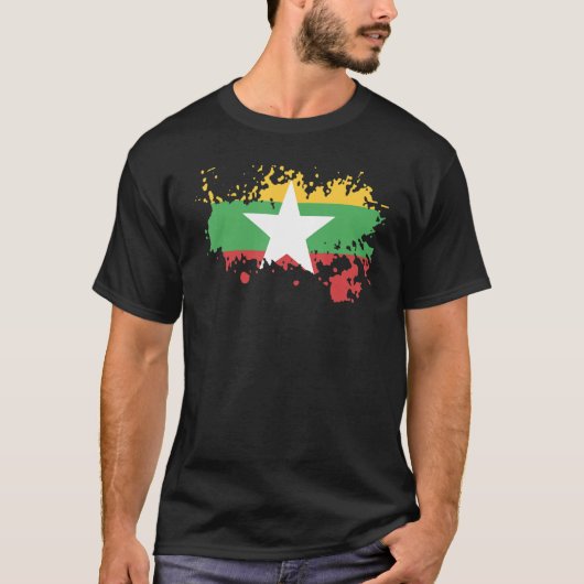 Nationale vlag van Myanmar souvenir voor mannen vr T-shirt (Voorkant)