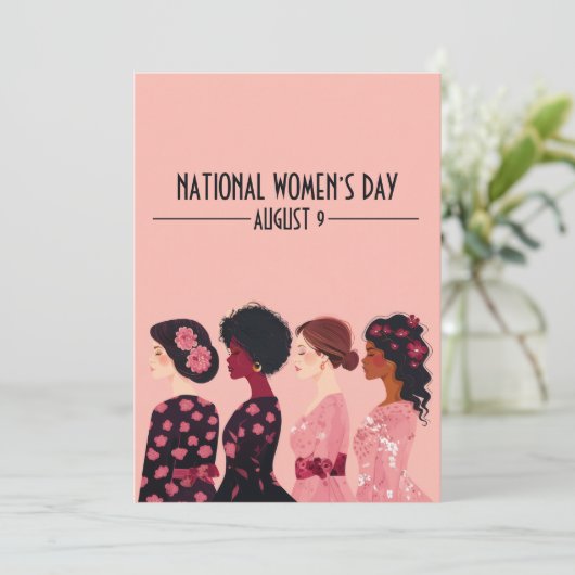 Nationale Vrouwendag Wereldwijde Vrouwen Roze Bloe Feestdagenkaart (Staand voorkant)
