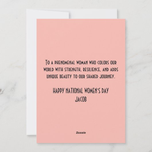 Nationale Vrouwendag Wereldwijde Vrouwen Roze Bloe Feestdagenkaart (Achterkant)