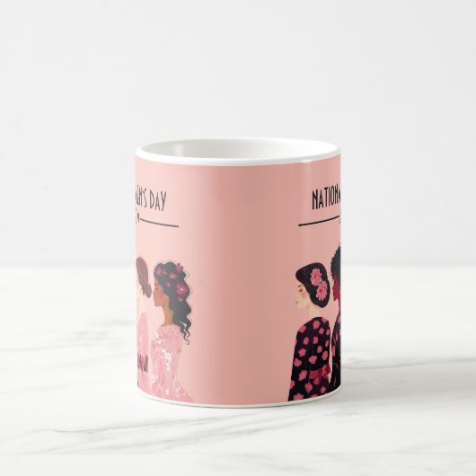 Nationale Vrouwendag Wereldwijde Vrouwen Roze Bloe Koffiemok (Center)