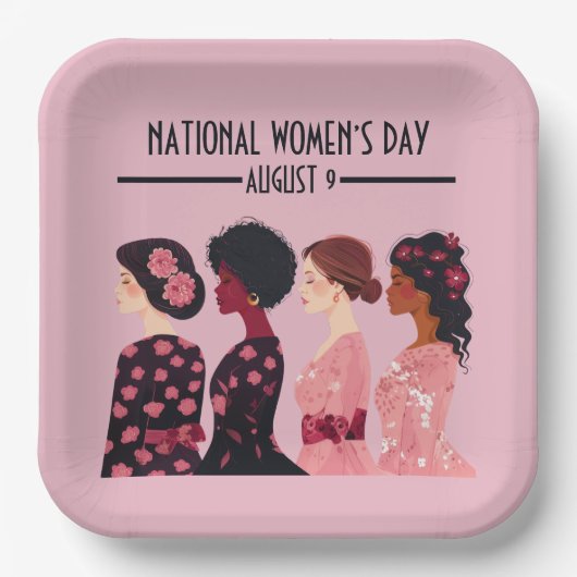 Nationale Vrouwendag Wereldwijde Vrouwen Roze Bloe Papieren Bordje (Voorkant)