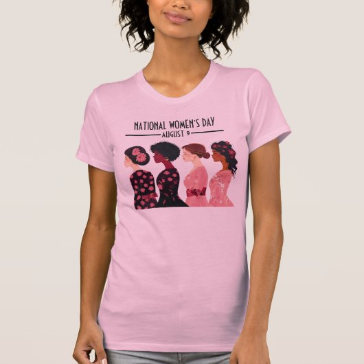 Nationale Vrouwendag Wereldwijde Vrouwen Roze Bloe T-shirt (Voorkant)