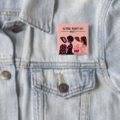 Nationale Vrouwendag Wereldwijde Vrouwen Roze Bloe Vierkante Button 5,1 Cm (In situ)