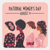 Nationale Vrouwendag Wereldwijde Vrouwen Roze Bloe Vierkante Sticker (Voorkant)