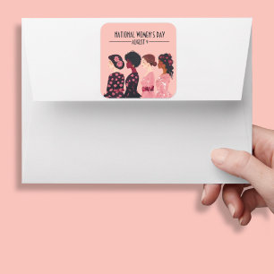 Nationale Vrouwendag Wereldwijde Vrouwen Roze Bloe Vierkante Sticker