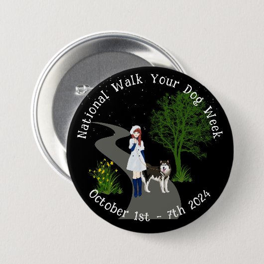 Nationale Walk Your Dog Week Button (Voorkant /achterkant)