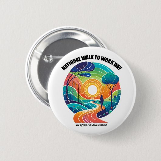 Nationale Wandeling naar Werkdag Ronde Button 5,7 Cm (Voorkant /achterkant)