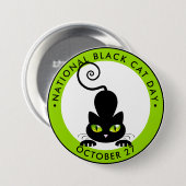 Nationale Zwarte Kattendag, groene ogen cartoon Ronde Button 7,6 Cm (Voorkant /achterkant)
