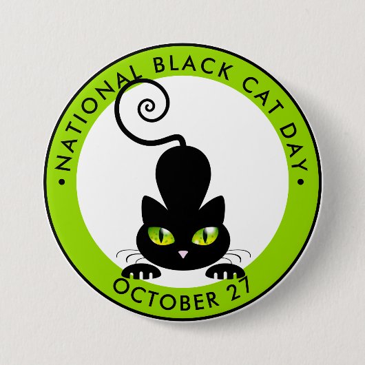 Nationale Zwarte Kattendag, groene ogen cartoon Ronde Button 7,6 Cm (Voorkant)