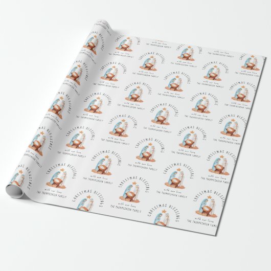 Natitivity Scene Pattern Name kerstzegeningen Cadeaupapier (Uitgerold)