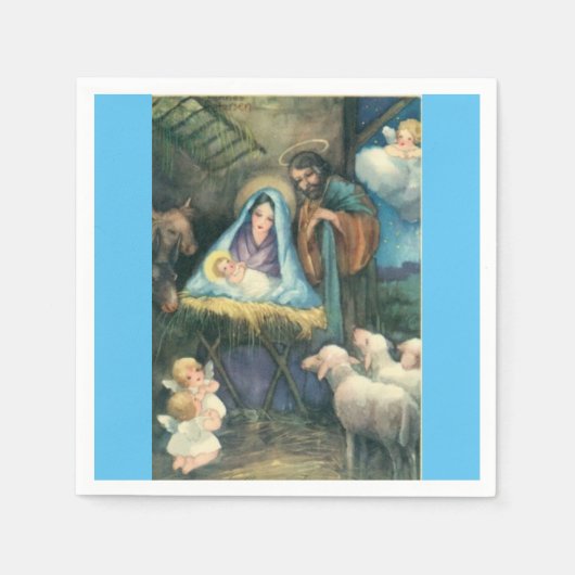 Natitivity Scene Vintage-kerstpapier Napkins Servet (Voorkant)
