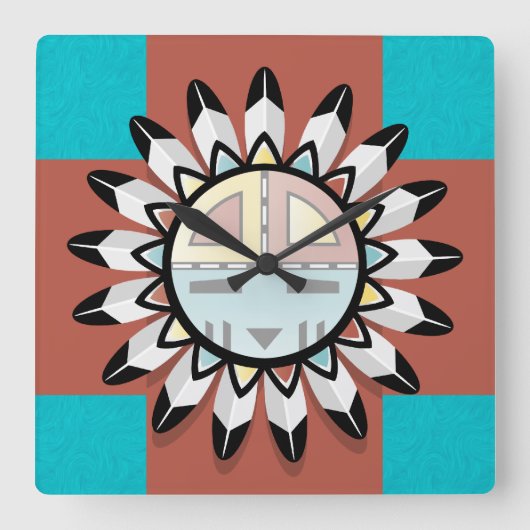 Native American Abstract Art Hopi Masker Vierkante Klok (Voorkant)