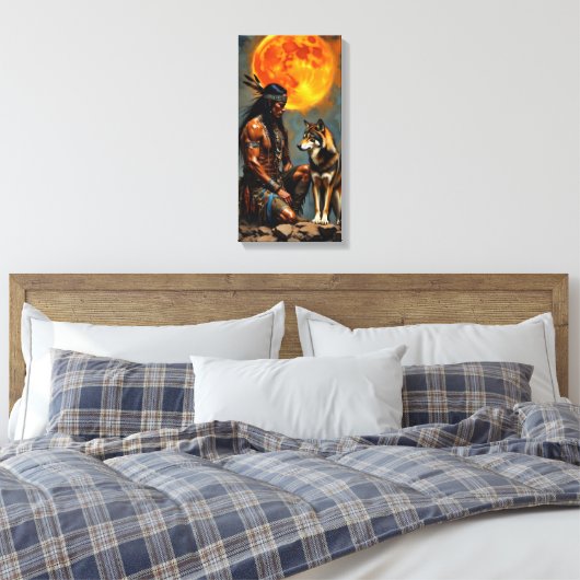 Native American and Wolf Canvas Afdruk (Insitu (Slaapkamer))
