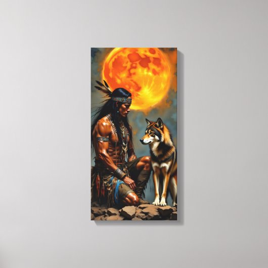 Native American and Wolf Canvas Afdruk (Voorkant)