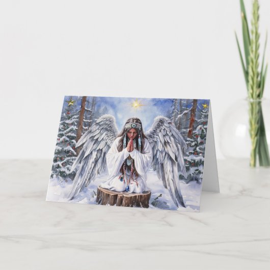Native American Angel Praying for Peace Christmas  Feestdagen Kaart (Voorkant)