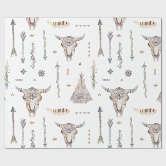 Native American Arrows Skull Teepee Wrapping Paper Cadeaupapier (Vlak)