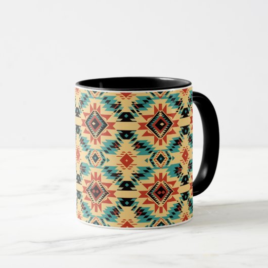 Native American Aztec Design in blauw, roest en br Mok (Voorkant rechts)