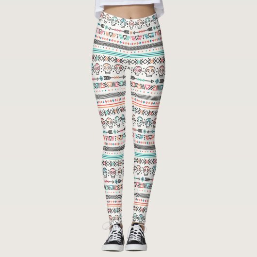 Native American Aztec en Skulls Pattern-Leggings Leggings (Voorkant)