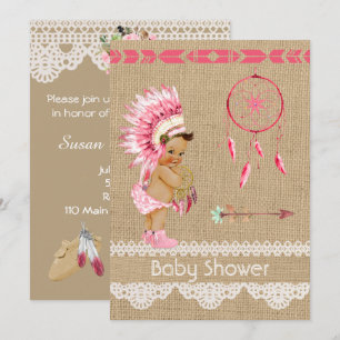 Native American Baby Girl Baby shower Invitation Kaart