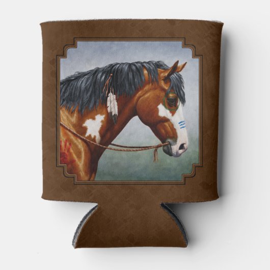 Native American Bay Pinto Horse Brown Blikjeskoeler (Voorkant)