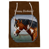 Native American Bay Pinto Horse Brown Medium Cadeauzakje (Voorkant)